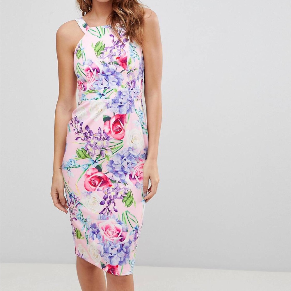 Pink Floral Print Dress